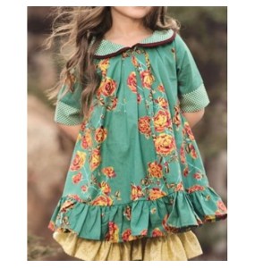 Kids Girls' Cute Floral Half Sleeve Knee-length Dress Green / Cotton - Green,3-4 Years(110cm)