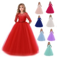 Kids Little Girls' Dress Floral Lace Solid Colored Party Wedding Evening Hollow Out White Blue Purple Lace Tulle Maxi Short Sleeve Flower Vintage Gowns Dresses 3-13 Years - Blue,3-4 Years(110cm)