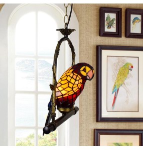 European retro art stained glass parrot chandelier bar restaurant living room bird lamp glazed Tiffany chandelier