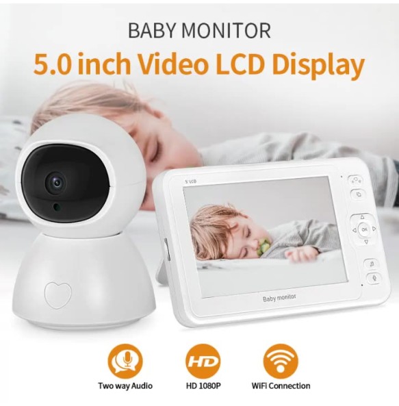5.0 Inch Baby Monitor with Camera Wireless Video Nanny 1080P HD Security Night Vision Temperature Sleep Camera