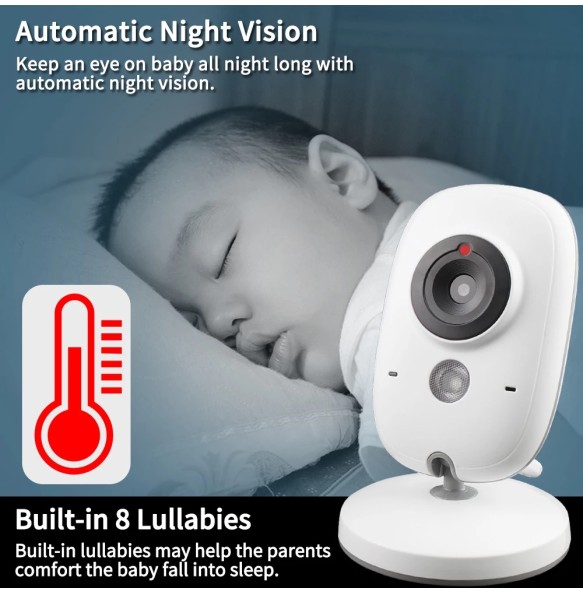3.2 inch Wireless Video Color Baby Monitor High Resolution Baby Nanny Security Camera Night Vision Temperature Monitoring