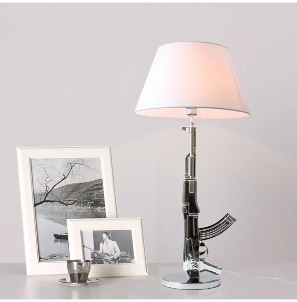 Modern Electroplated Table Lamp AK47 Gun Design Desk Decor Light Gold Silver Creative Metal Desk Reading Night Light