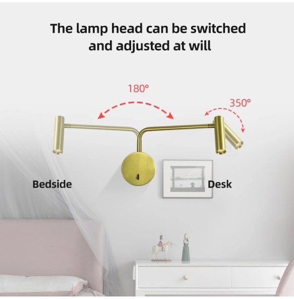 bedroom wall sconces reading book light fixtures 350 degree rotating aluminum cree chip 3w 85-265v mounted wandlamp