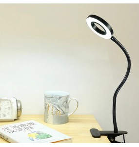 Led book Lamp clip Reading Light USB Power black Flexible hose table Desk Headboard home study dimmable bright 5V ring
