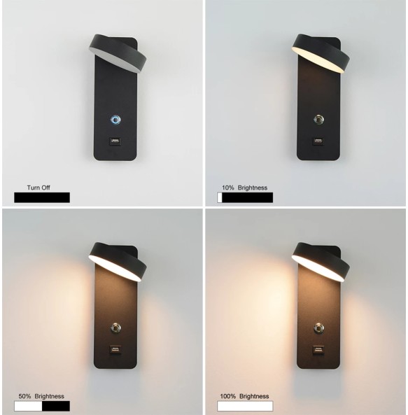 Indoor Wall light Modern Aluminum Touch Dimming USB interface LED lighting For Living room bedside Corridor Wall lamp Decor