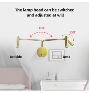 Led wall light wall lamp arm swivel home modern decor bedroom switch LED 3W reading light bedside indoor home interior