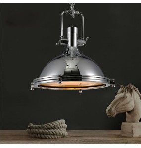 Industrial Nautical Style Single Pendant Light   15.75" Wide Pendant Lamp with Frosted Diffuser Mounted Fixture Chandelier in Chrome
